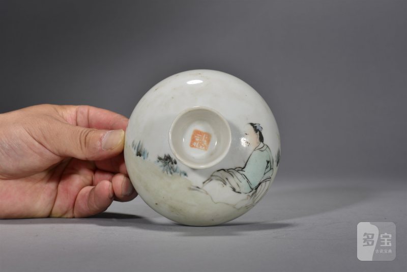 清光绪 任焕章浅绛彩人物盖缸 - 图7